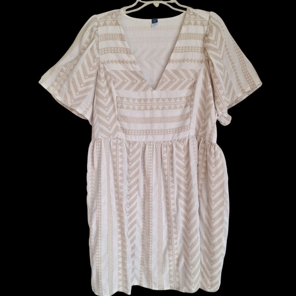 Old Navy Jacquard Mini Swing Dress Pockets Pullover Size 2X Neutral XXL - Picture 3 of 13